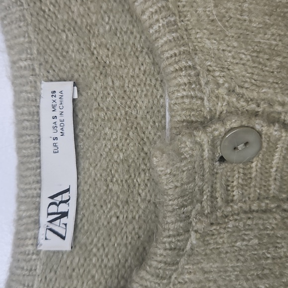 Zara Women's Beige Alpaca Blend Button Up Crop Cardigan Sweater Sz S - Picture 3 of 6